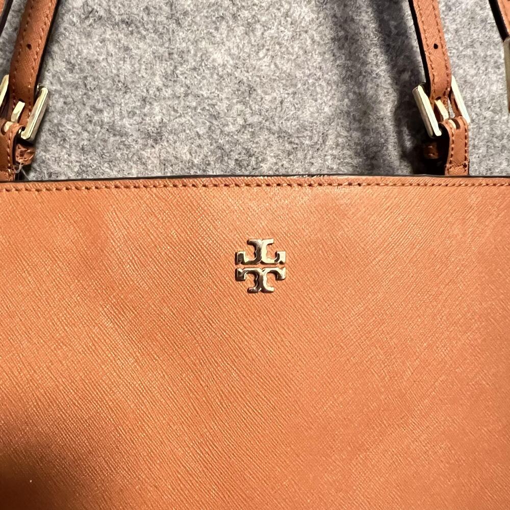 Tory Burch Bag Womens Size Large Brown Leather Tote Shoulder Purse Zip Logo - Picture 4 of 16